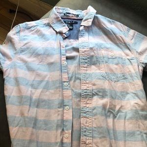 Short sleeve blue and pink button down